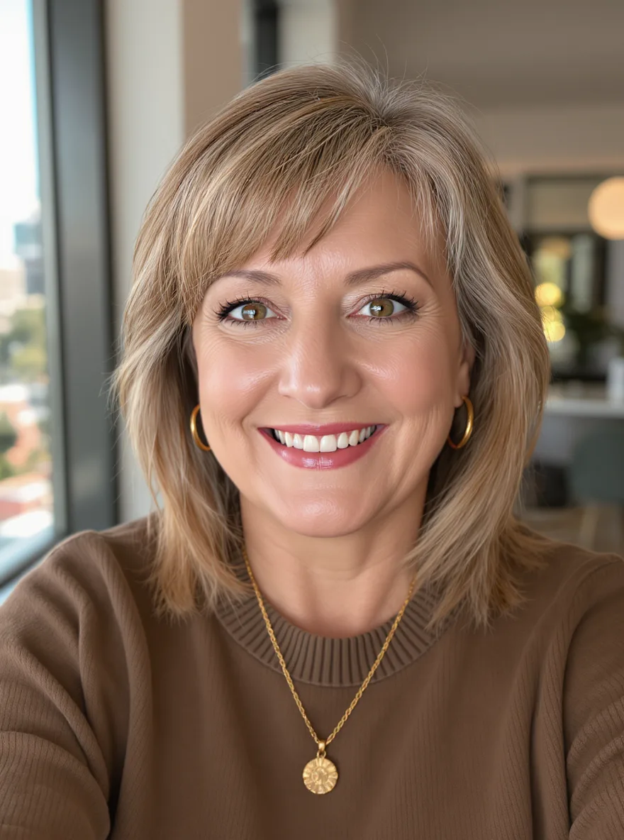 Straight Layered Bob with Side-Swept Bangs in Sandy Blonde